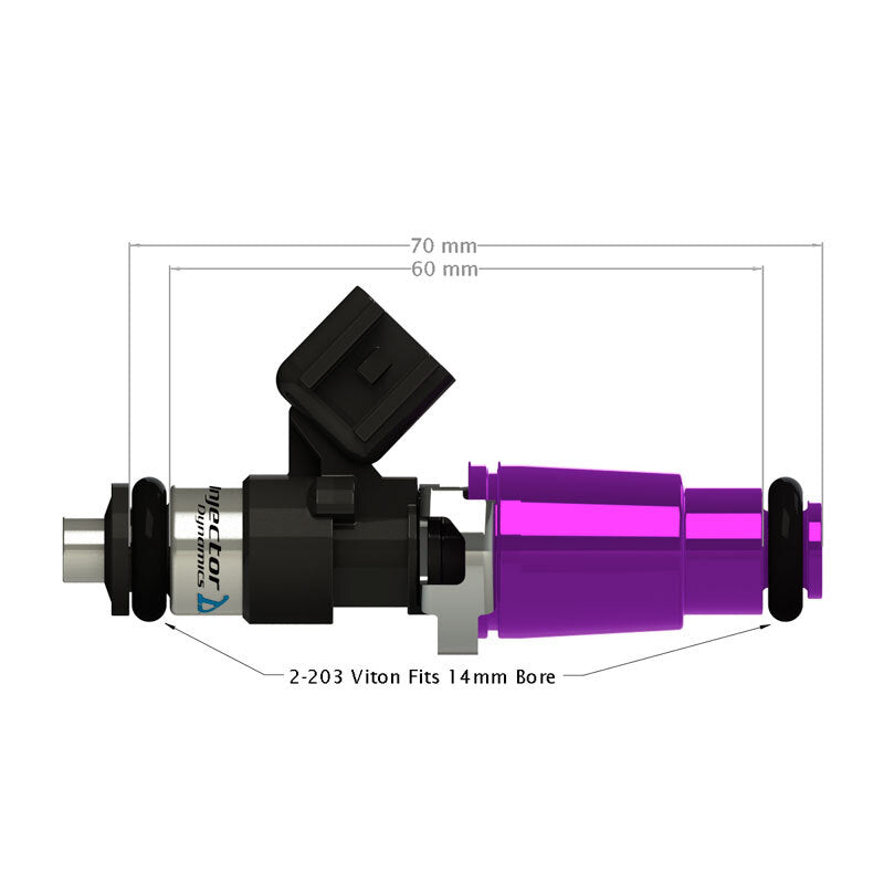 ID1050-XDS Injectors Set of 8, 60mm Length, 14mm Grey Adaptor Top, 14mm Lower Adaptor, Potted 4" Wires - Ford Falcon FPV GT FG/XR8 FGX (5.0L)