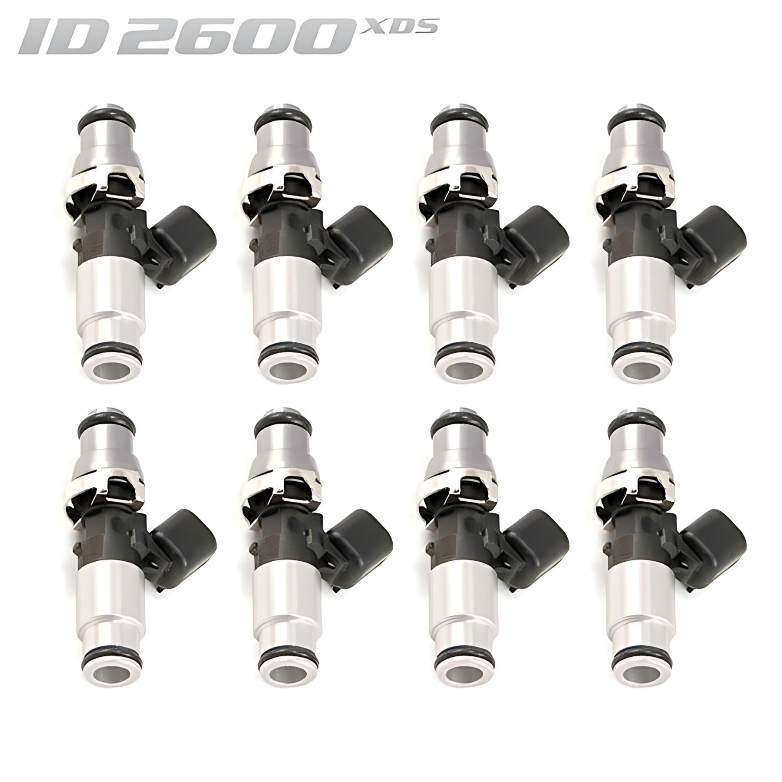 ID2600-XDS Injectors Set of 8, 60mm Length, 14mm Grey Adaptor Top, 14mm Lower Adaptor, Potted 4" Wires - Ford Falcon FPV GT FG/XR8 FGX (5.0L)