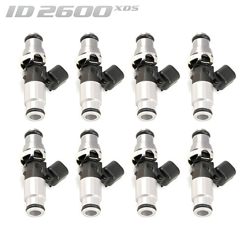 ID2600-XDS Injectors Set of 8, 60mm Length, 14mm Grey Adaptor Top, 14mm Lower Adaptor, Potted 4" Wires - Ford Falcon FPV GT FG/XR8 FGX (5.0L) Injector Dynamics